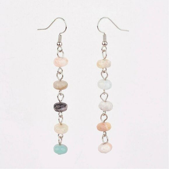 Hand Crafted Faceted Amazonite Gemstone Beads Long Dangle Earrings - Picture 1 of 2